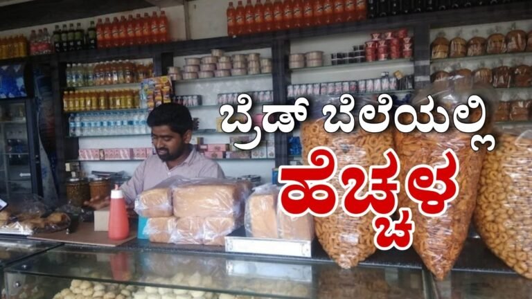 Freshly baked white and brown bread packets displayed on a retail bakery shelf in Karnataka