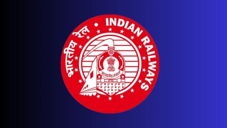 A clean professional background showcasing the logo of Indian Railways next to a modern computer monitor processing engineering data drawings.