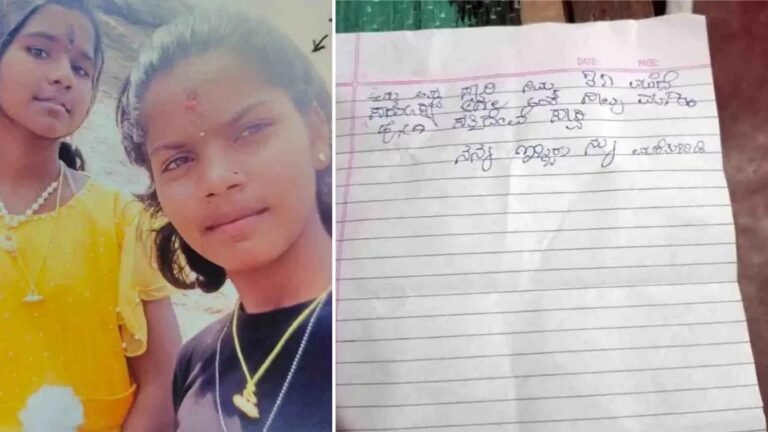 A worried parents standing outside a rural police station in Karnataka holding a handwritten letter